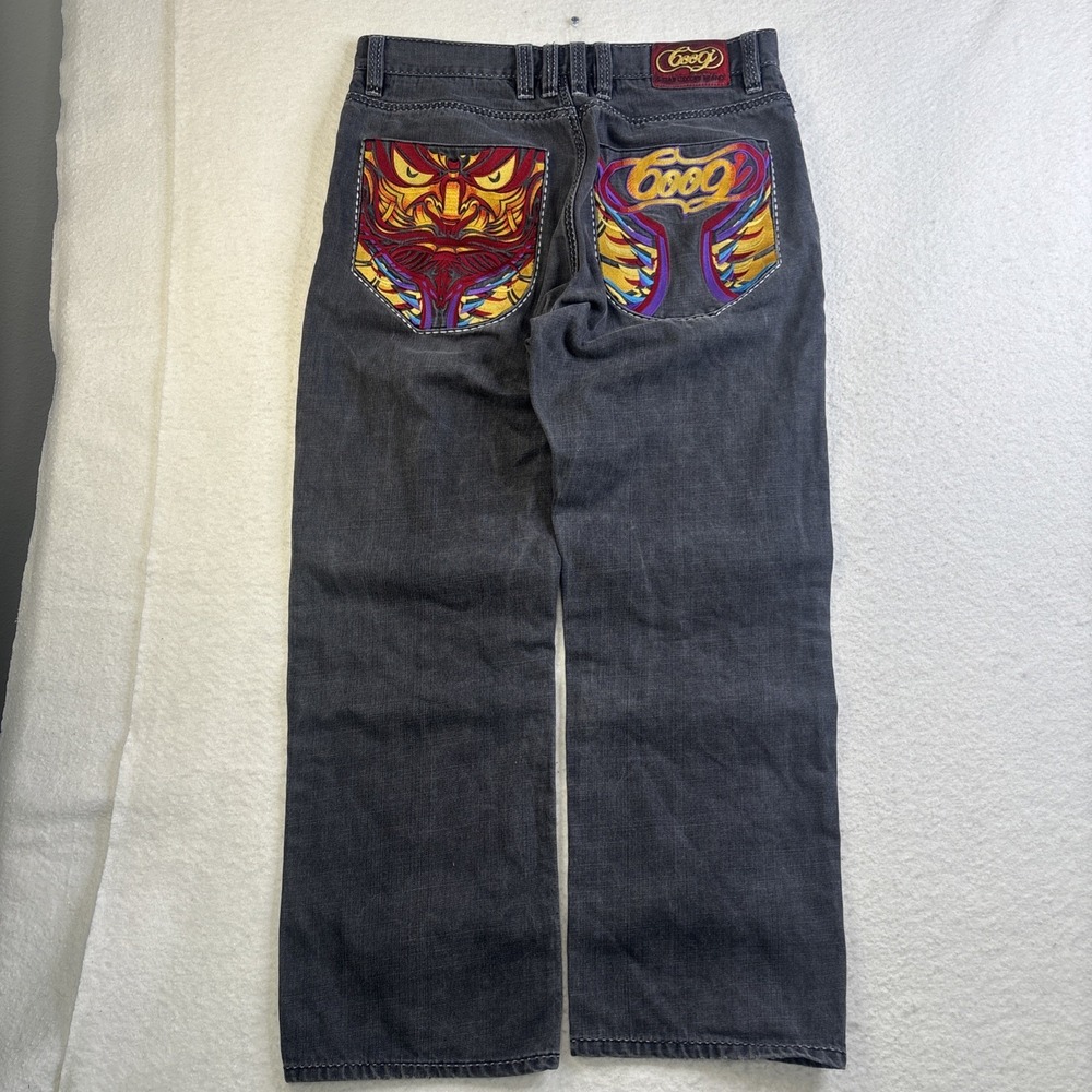 COOGI Jeans 38x34 Black Denim Baggy Wide Leg Skater Hip Hop Y2K Embroidered Pant